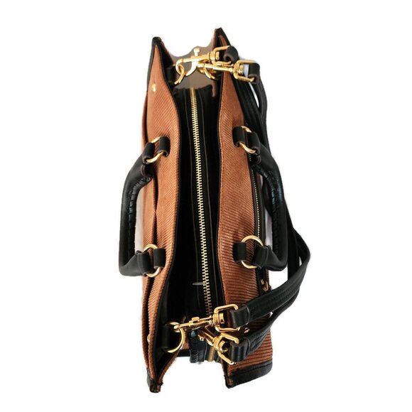 Aimee Kestenberg Stockbridge Brown Corduroy Leather Triple Entry Satchel Bag - Picture 6 of 10